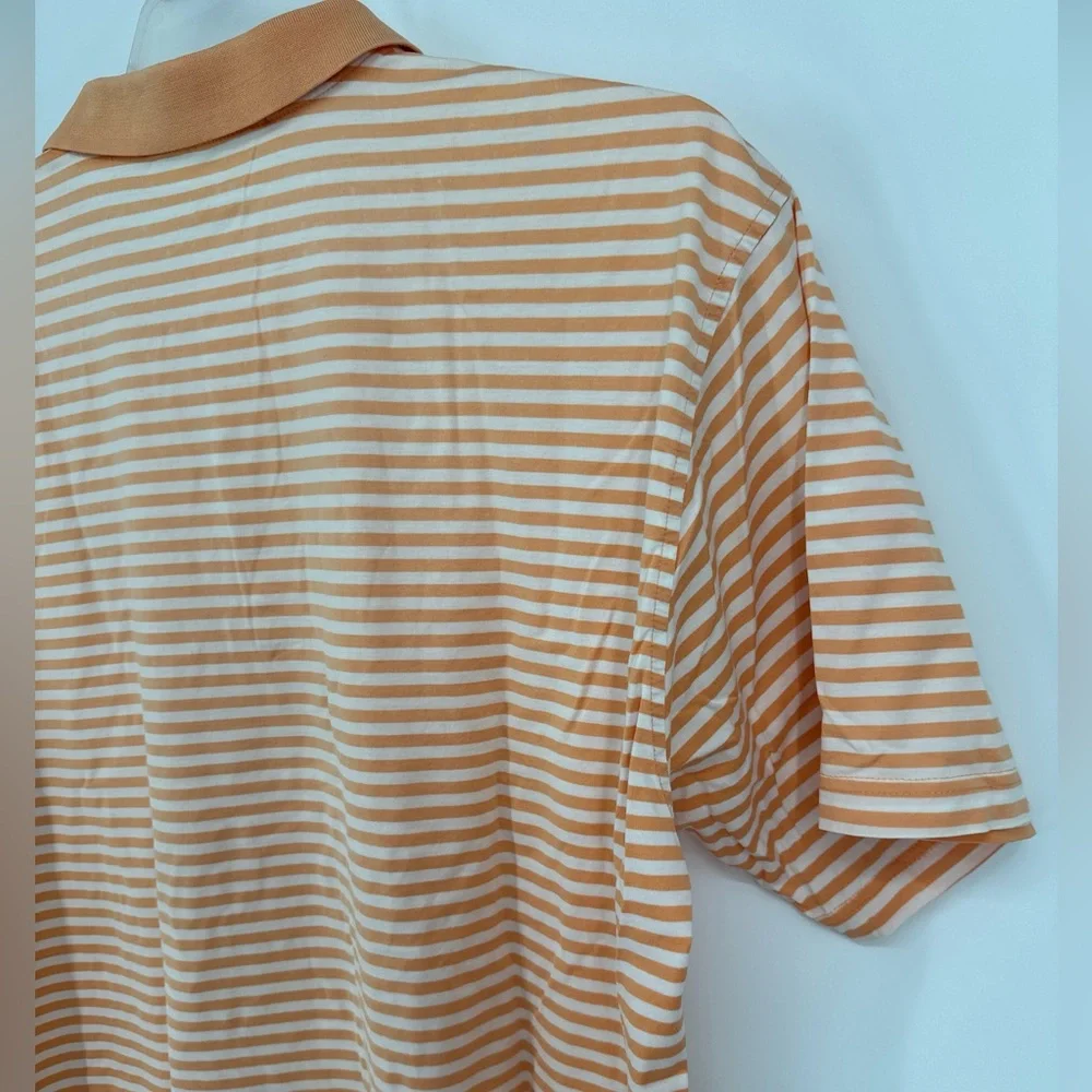 Fairway & Greene Golf Polo Shirt Men's L Peach White Striped‎ Champions Retreat